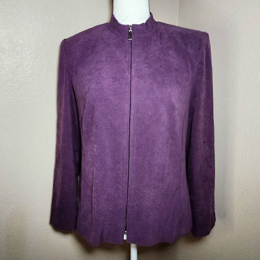 Miss Dorby Women's Purple Faux Suede Lined Jacket Blazer Fill Zipper Size 10
